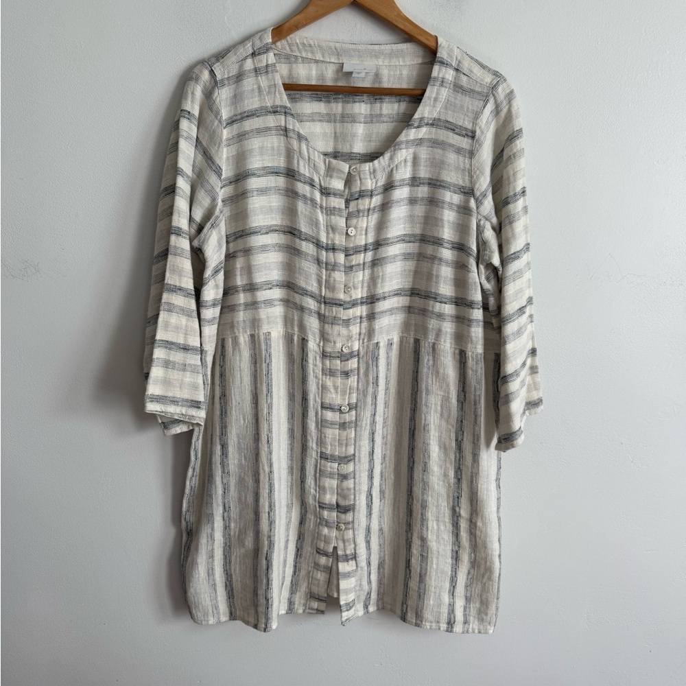 J.Jill Pure Jill Striped Linen Cotton Tunic jacket Top Medium Button Front